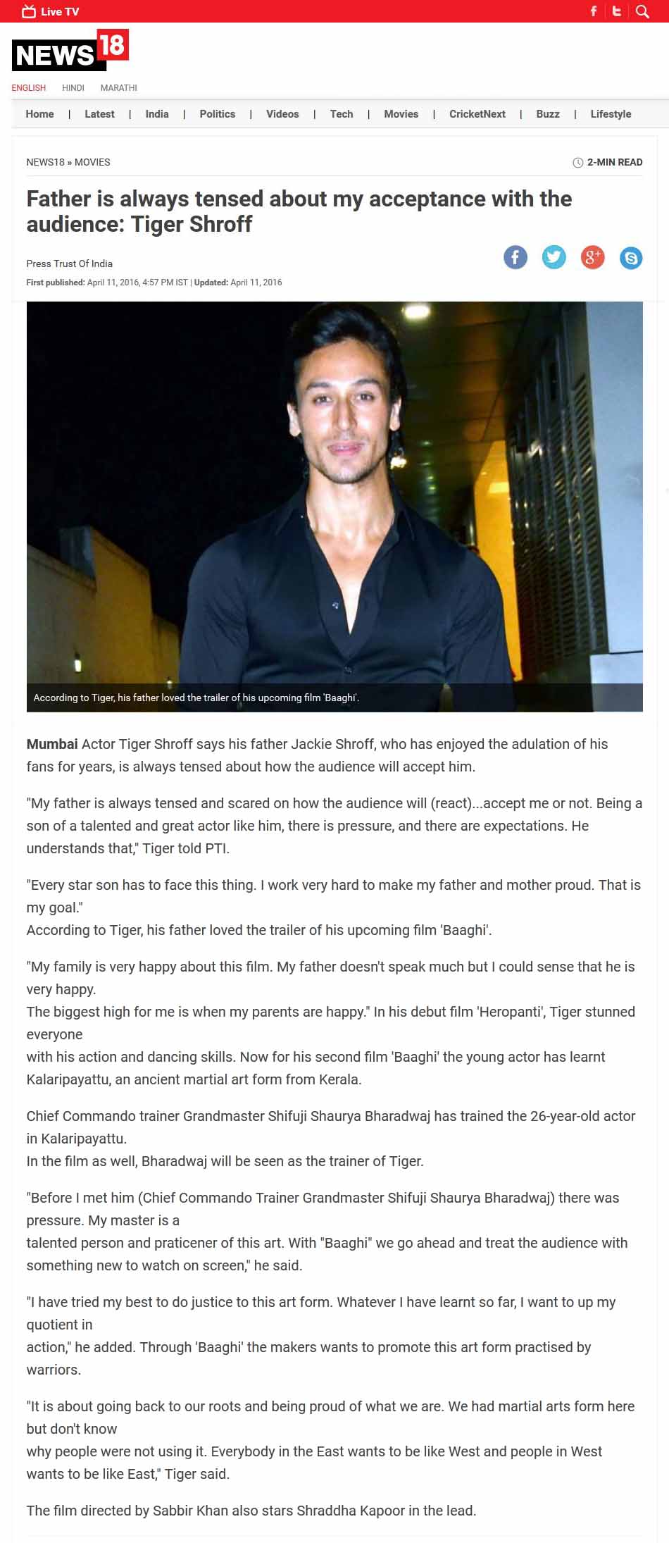 Father is always tensed about my acceptance with the audience: Tiger Shroff